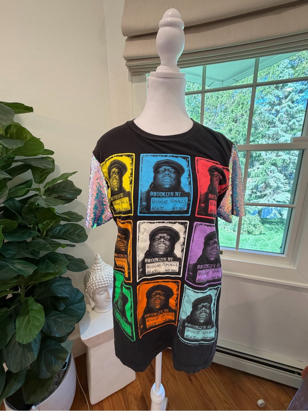 Fringe & Co - One of a Kind Vintage Biggie Pop Art Tee with Sequin Sleeves